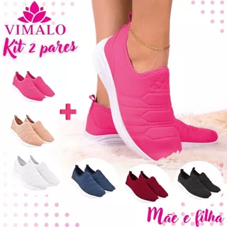 Kit 2 pares Promocional Tênis Jogging Feminino para Academia Passeio ou Caminhada Vimalo VL01 PINK + ADICIONAL em Oferta na Shopee