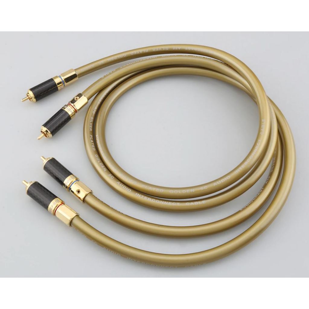 Cabo RCA Áudio Hi End Premium Banhado a Ouro e Fibra Carbono Com Trava ...