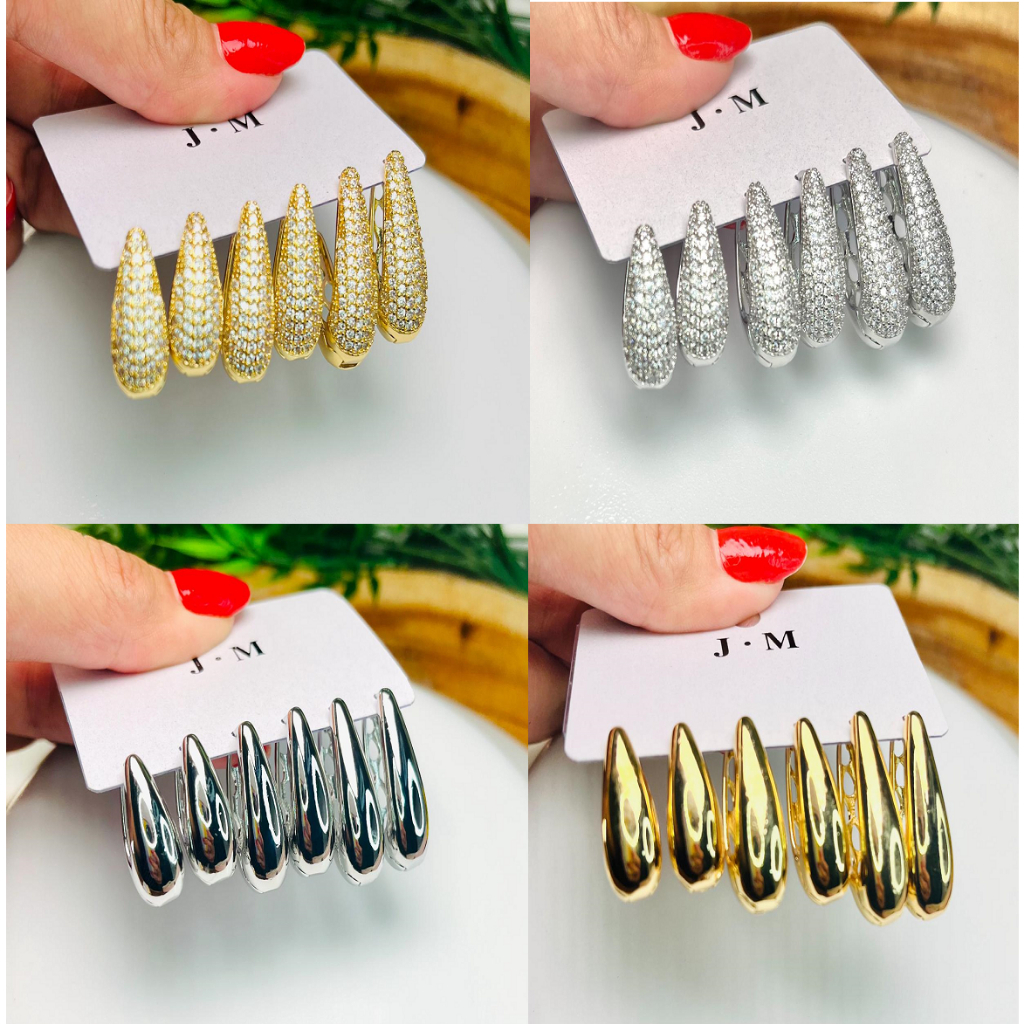 Brincos Femininos Gota Argola Clássica Click Atemporal Elegante Acessórios Feminino