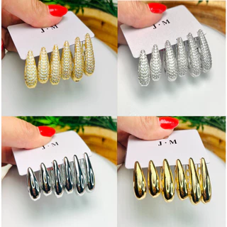 Brincos Femininos Gota Argola Clássica Click Atemporal Elegante Acessórios Feminino