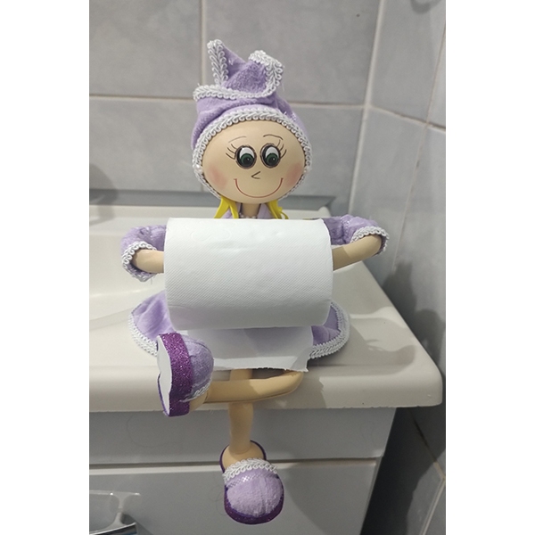 Boneca roxa para papel higienico
