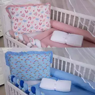 Kit de berço Arco Iris Menino Menina Estampado 9 peças + Trocador