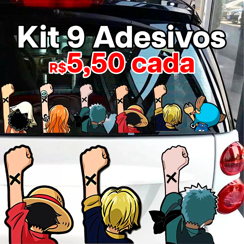 Kit 9 Adesivo One Piece Anime Vinil Automotivo sticker Tripulação chapéu de palha mugiwara a prova d'água
