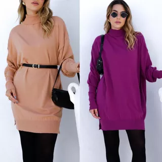Vestido feminino simples e moderno ou Max blusa tricô gola alta, fenda na bainha, elástico bom , tecido modal , comprimento: 80 cm , busto : 110 cm , tamanho único 38 até 44 tudo pode usa,2024 modas