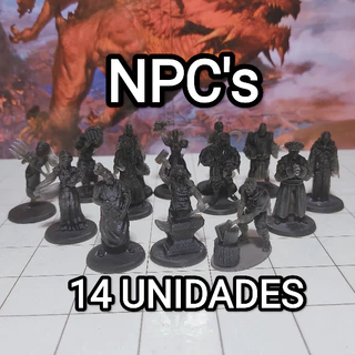 Miniatura RPG Kit NPC 14 Unidades Fazendeiro Taverna Ferreiro Cenário Vila Cidade Medieval d&d DnD Dungeons and Dragons Boardgames Jogo de Tabuleiro Dados