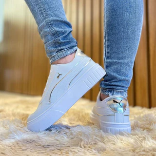 Tênis PM Plataforma Feminino Verão Inverno 2023 2024 Casual Dia a Dia Moda Blogueirinha Feminina Promoção Envio Imediato Branco Prata