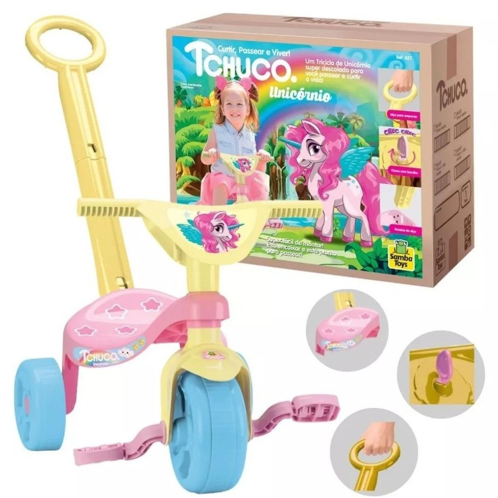 Velotrol Triciclo Motoca Tchuco Unicórnio Coloridos - Envio Imediato - Samba Toys