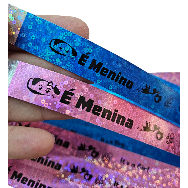 100 PULSEIRAS HOLOGRÁFICAS TEMÁTICAS CHÁ REVELAÇÃO- PRONTAS PARA USAR