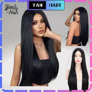 YAN-HAIR Peruca orgânico liso 70cm Preta Premium Com Silk Top100%rgânica