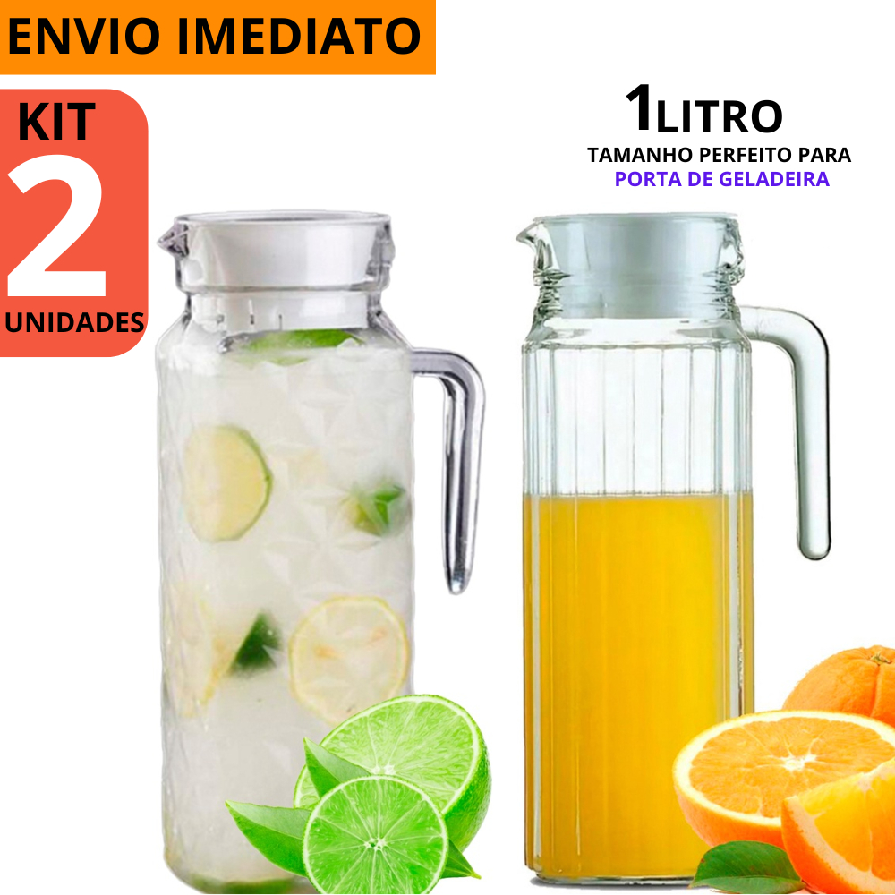 Kit 2 Jarra De Vidro Com Tampa Suiça 1 Litros Grande Água Suco Para ...