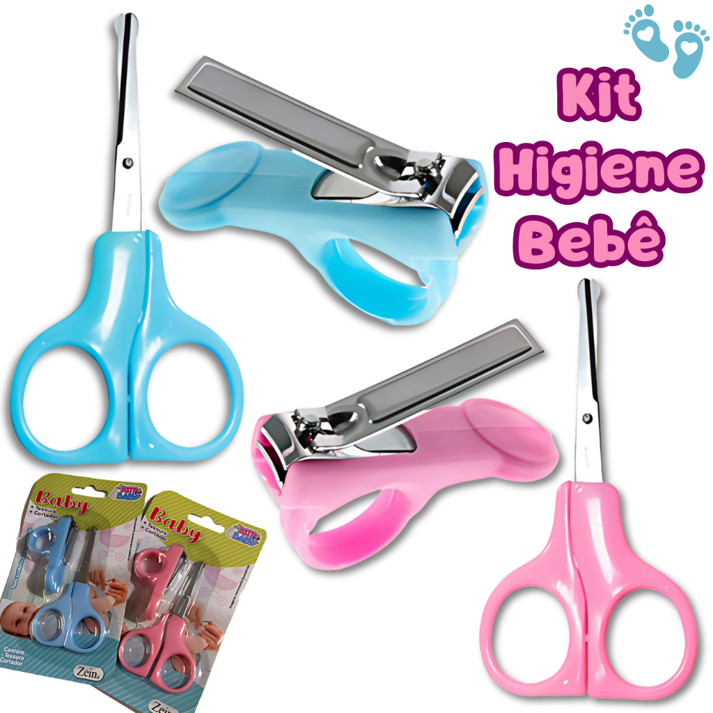 Kit Tesoura e Cortador de Unha Para Bebê Kit Higiene Infantil Recém ...