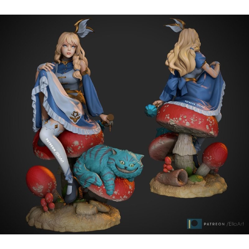 Diorama Alice e Cheshire em Resina