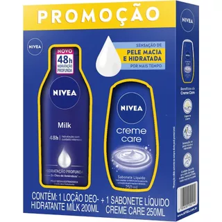 NIVEA Kit Loção Hidratante Milk Pele Seca a Extrasseca 200ml e Sabonete Líquido Creme Care 250ml