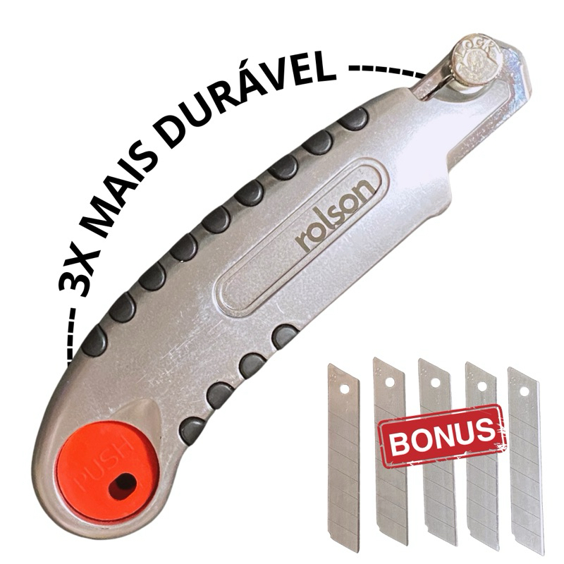 Kit Estilete Profissional Emborrachado Com 5 Lâminas Recarregador automático e Pegada Ergônomica e Estilete Simples- Profield, Roslon