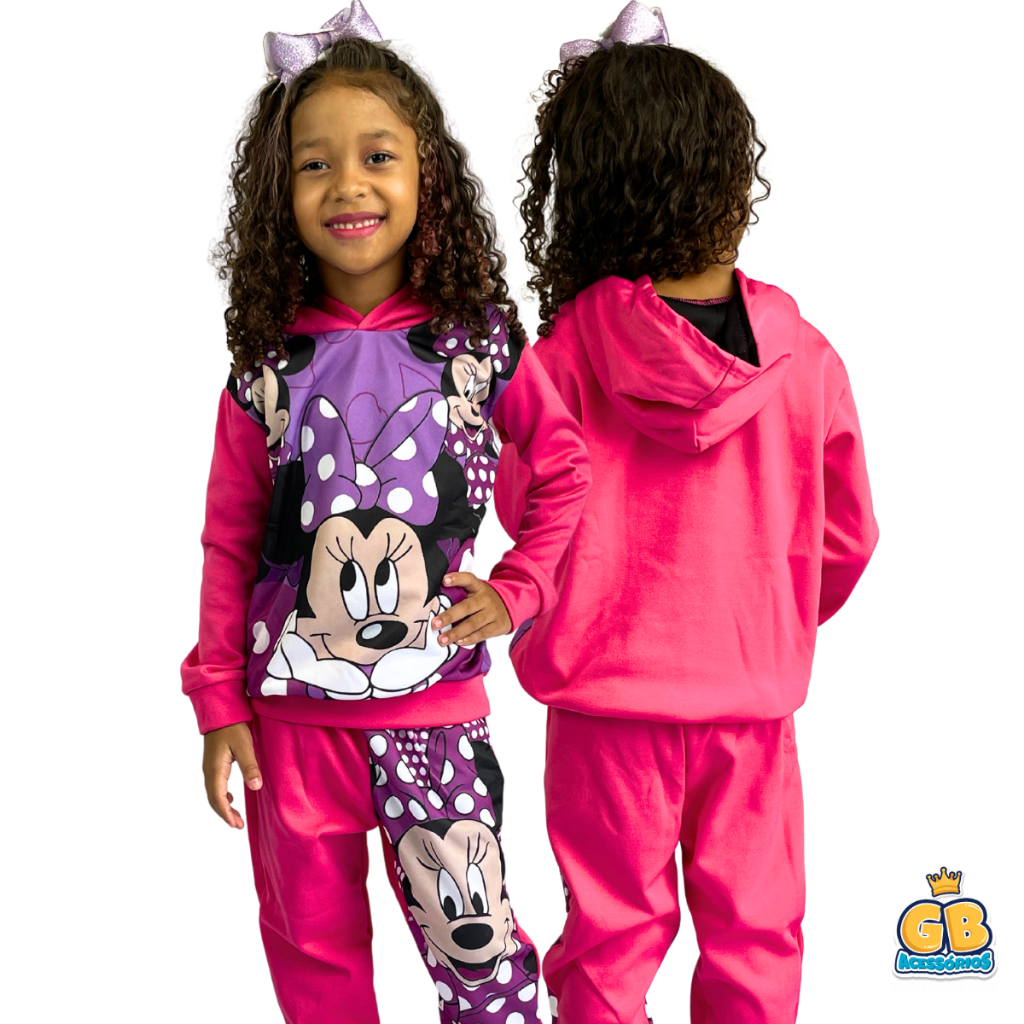 Conjunto Moletom Infantil Minnie Agasalho Menina com Capuz 2 a 10 anos ...