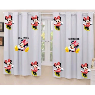 CORTINA PARA DECORAÇÃO DE QUARTO INFANTIL TEMA MINNIE VERMELHO COM BOLINHAS PERSONALIZADA COM NOME SEM ILHÓS 2X1,30