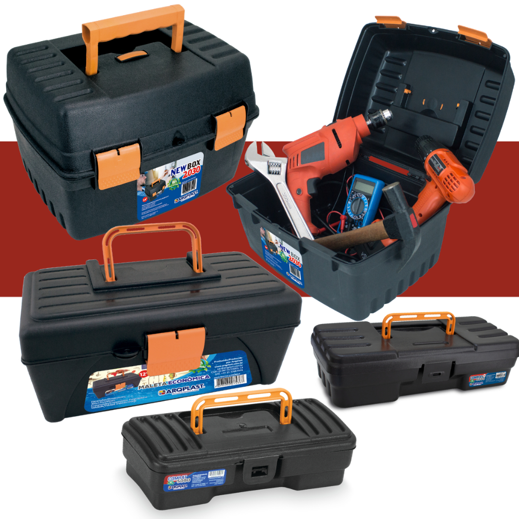 KIT 4 Maletas Caixas De Ferramentas Reforçadas com Alça e Trava de Segurança Organizador Multiuso de Ferramentas