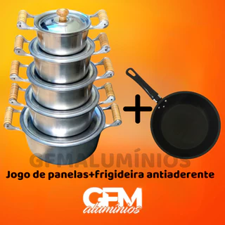 Jogo de Panelas Alumínio Batido Fundido + 1 Frigideira Antiaderente