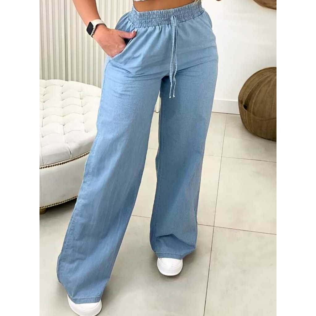 Calça Pantalona CalÃ§a Cintura Alta Com Elastico Calça Pantalona