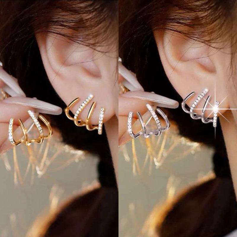 Brinco Fino 4 Voltas da Moda Cravejado Strass Dourado e Prata Banhado a Ouro SHB58