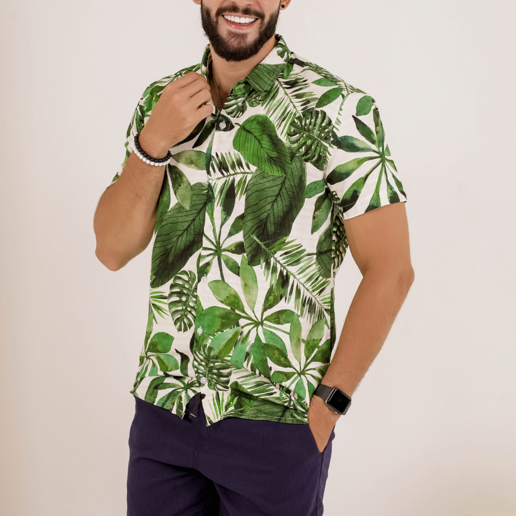 Camisa Social Masculina Florida Manga Curta Estampa Havaiana | Shopee ...