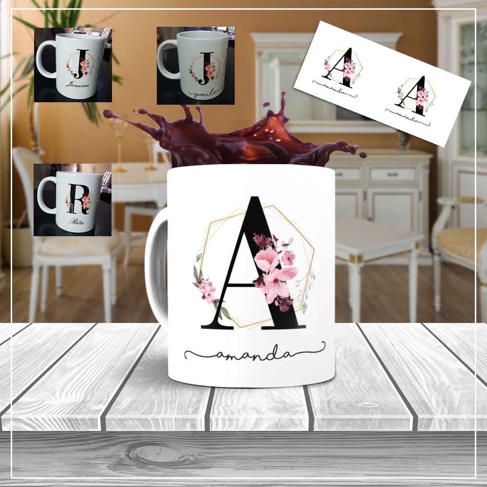 canecas letra inicial com nome personalizadas