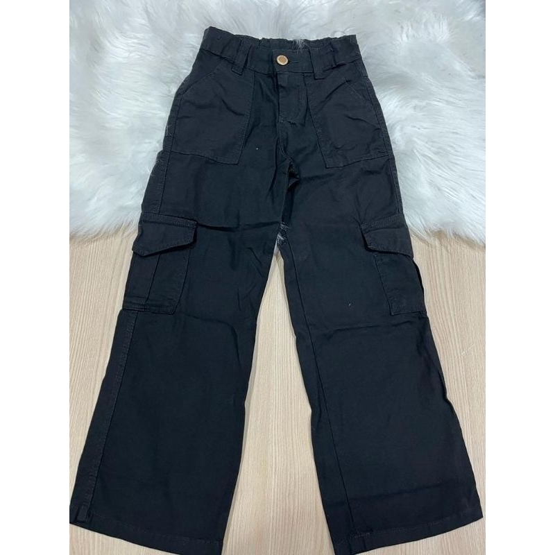 Calça Feminina Juvenil Wide Leg Cargo Jeans e Preta 1