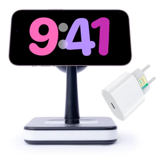 Carregador Indução Sem Fio para iPhone 12 13 14 15 Pro Max + Airpods + Watch ( Com fonte PD )