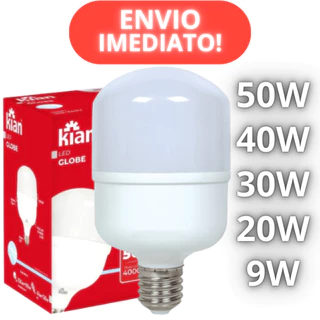 Lâmpadas LED GLOBE Bulbo T 20W, 30W, 40W, 50W Bivolt Econômica 6500K Branca Fria E27 (1 ano de garantia) - Kian