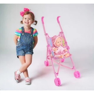 Carrinho de Boneca Infantil Dobrável Rosa de Brinquedo Pequeno para Bebê Boneca Criança