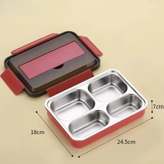 1000ML Marmita Aço Inox Com 4 Divisórias Garfo E Colher Lancheira Portátil Fit Tampa Hermética