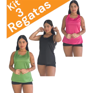 kit com 3 regatas Feminina dry-fit musculação caminhada treino