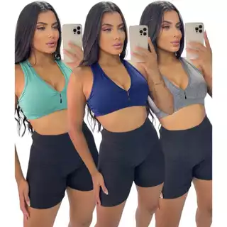 Kit com 3 Tops femininos sem aro e sem bojo lisos em poliamida ideal para treino de Musculação.