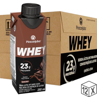 Pack 12 unidades Bebida Láctea Whey 23g de Proteína Piracanjuba Zero Lactose Sabor Cacau