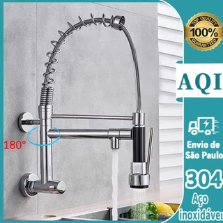 Torneira Cozinha Parede Gourmet Spray Extensor Cor preto/prata