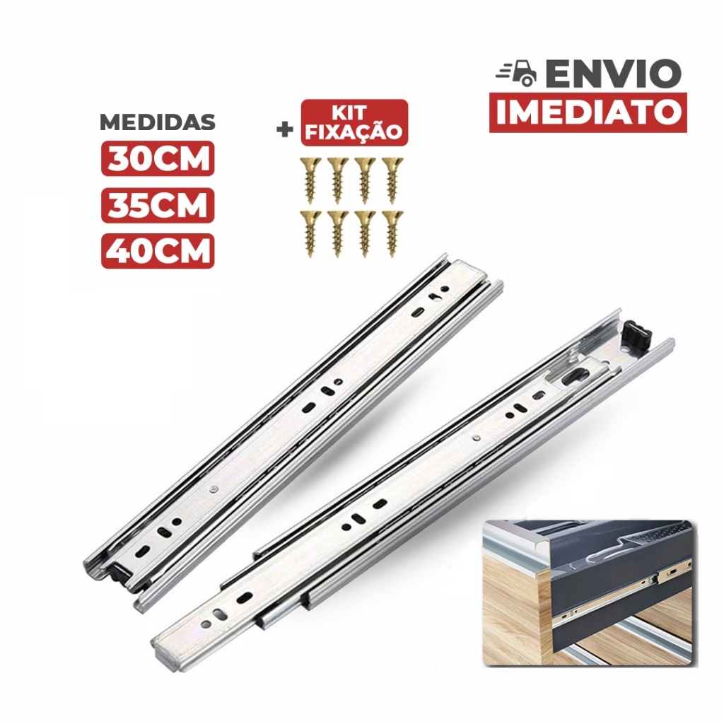 Kit 2 Corredica Telescopica/Trilho Telescopico Para Gavetas LIGHT TAMANHOS Variados 2 PEÇAS