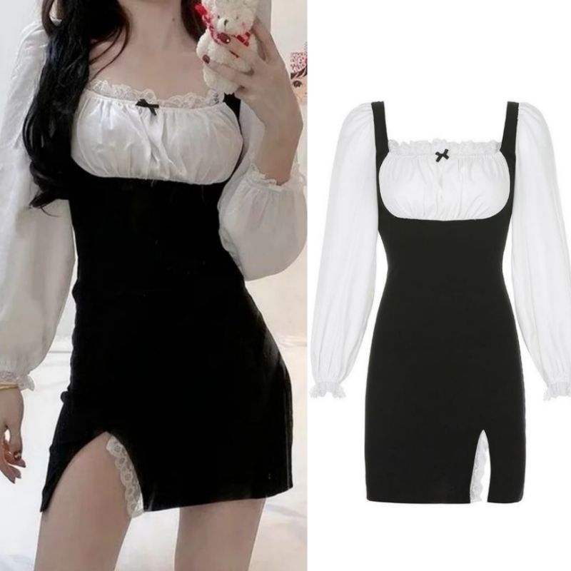 Vestido Camponesa Vitoriano retrô gotico manga longa
