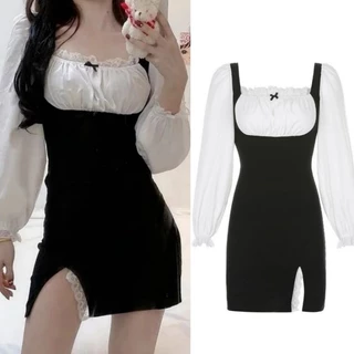 Vestido Camponesa Vitoriano retrô gotico manga longa