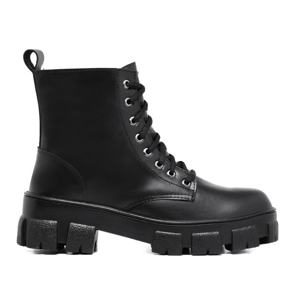 Bota Estilo Militar Feminina Tratorada Preta