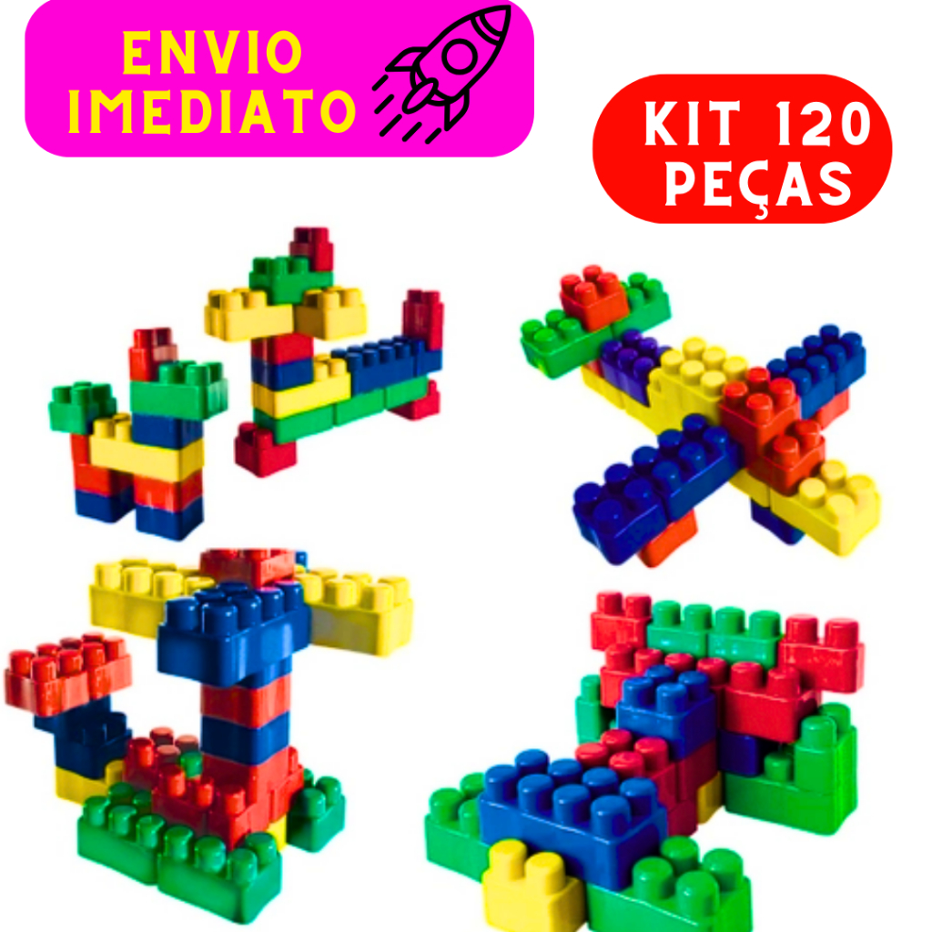 Kit Jogo 120 Blocos De Montar Peças Coloridas Material em Plástico ...