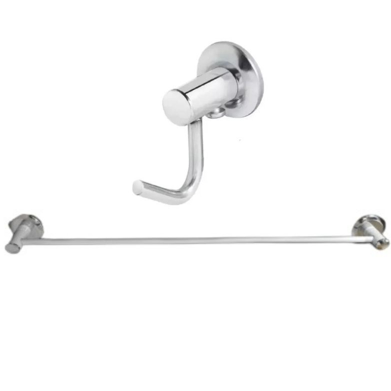 Kit 01 Porta Toalha Cabide Simples Metal Inox + 01 Porta Toalheiro Tolha Banho Reto Inox