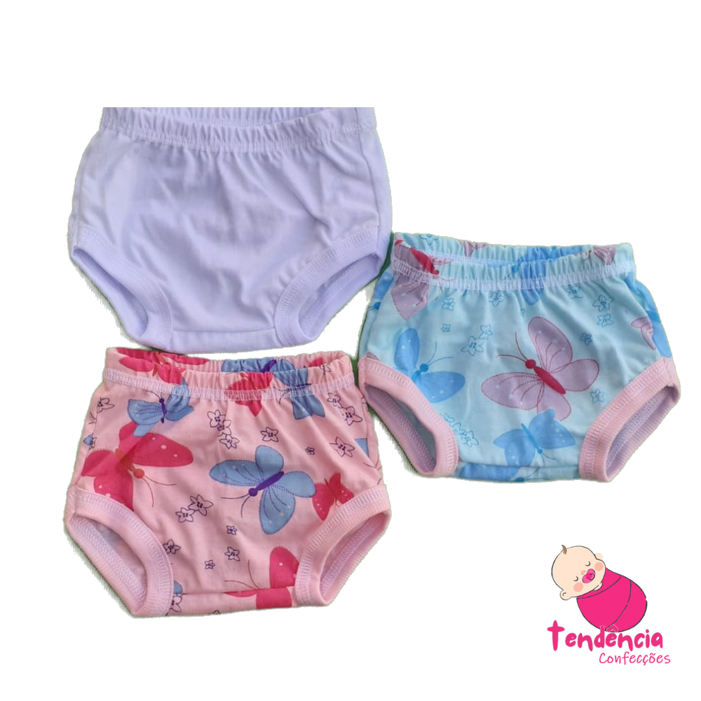 Kit calcinha Tapa Frauda com 3 peças Menina p.m.g Estampas Variadas