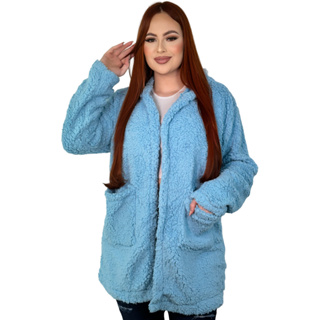 Casaco Teddy Barato Cardigan Modinha Lançamento Pelinho Bolsos Toca Feminino Inverno