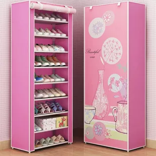 Sapateira Organizador Multiuso em Tecido e Porta com Ziper Armário Rack 9 Prateleiras Organizar Sapatos Chinelos Roupas