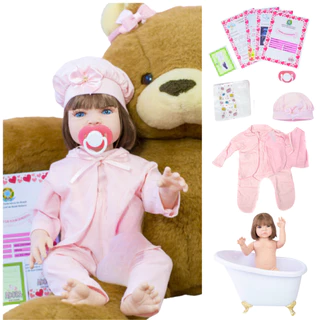 Bebê Reborn boneca Silicone Realista Menina Com Kit e Roupinha Pode dar Banho