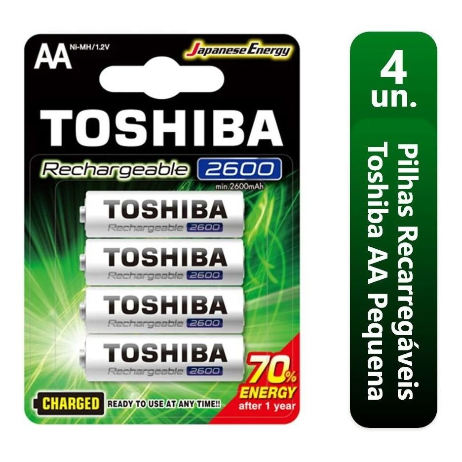 4 Pilhas Aa Recarregáveis Da Toshiba 2600 Mah para controles, mouses e brinquedos com super eficiência