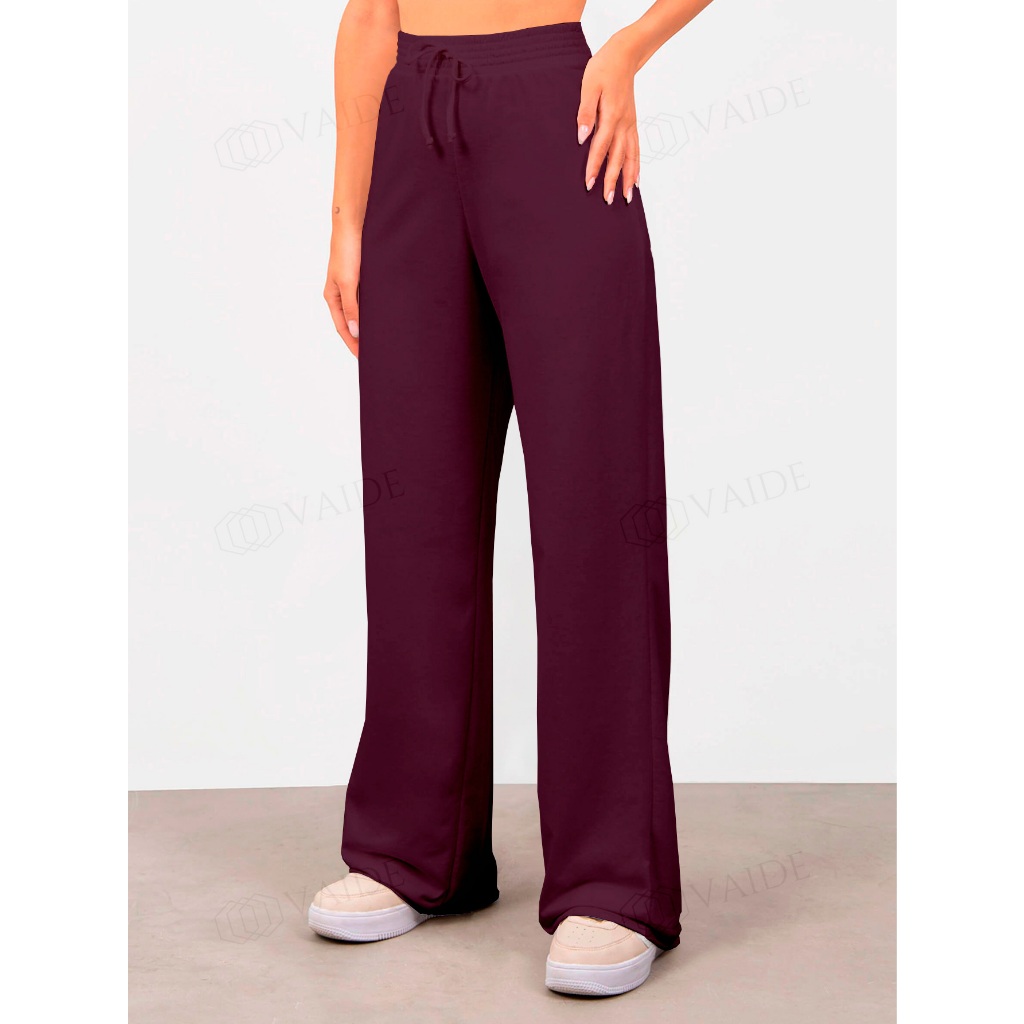 Calça Pantalona Wide Leg Plus Size Feminina Lisa Modelagem Reta Acinturada Cos Largo Cintura Elástica Cordão Laço Tecido Mole Macio Confortável Fresco Barra Flare