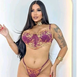 Conjunto de lingerie com bojo Beatriz renda bordado