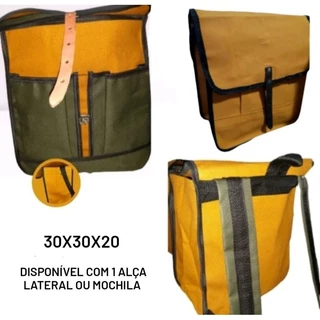 Embornal bornal de lona grande modelo mochila e de alça lateral ferramentas bolsos pesca fecho de couro trabalho