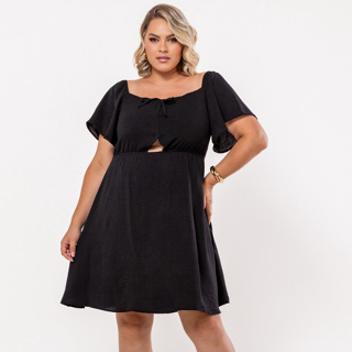 Vestido Plus Size Ciganinha Tecido Duna Preto Liso